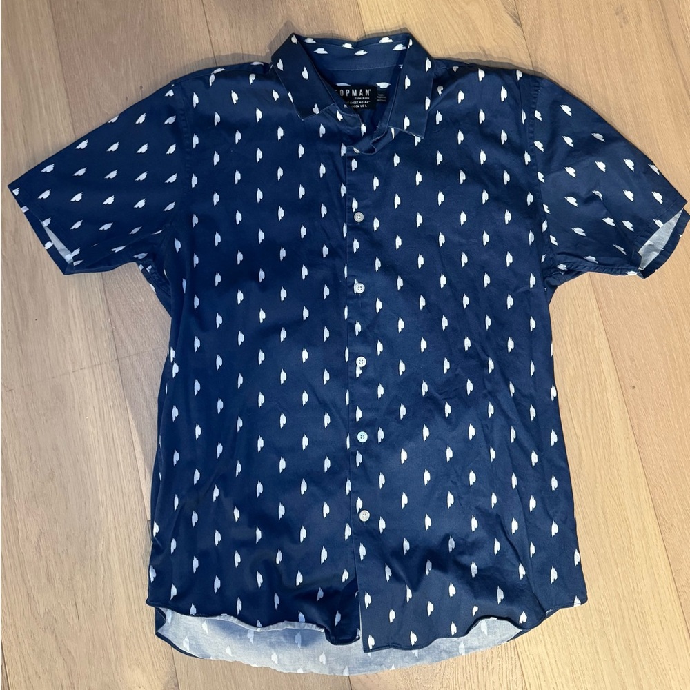 Topman Dark Blue Patterned Casual Shirt